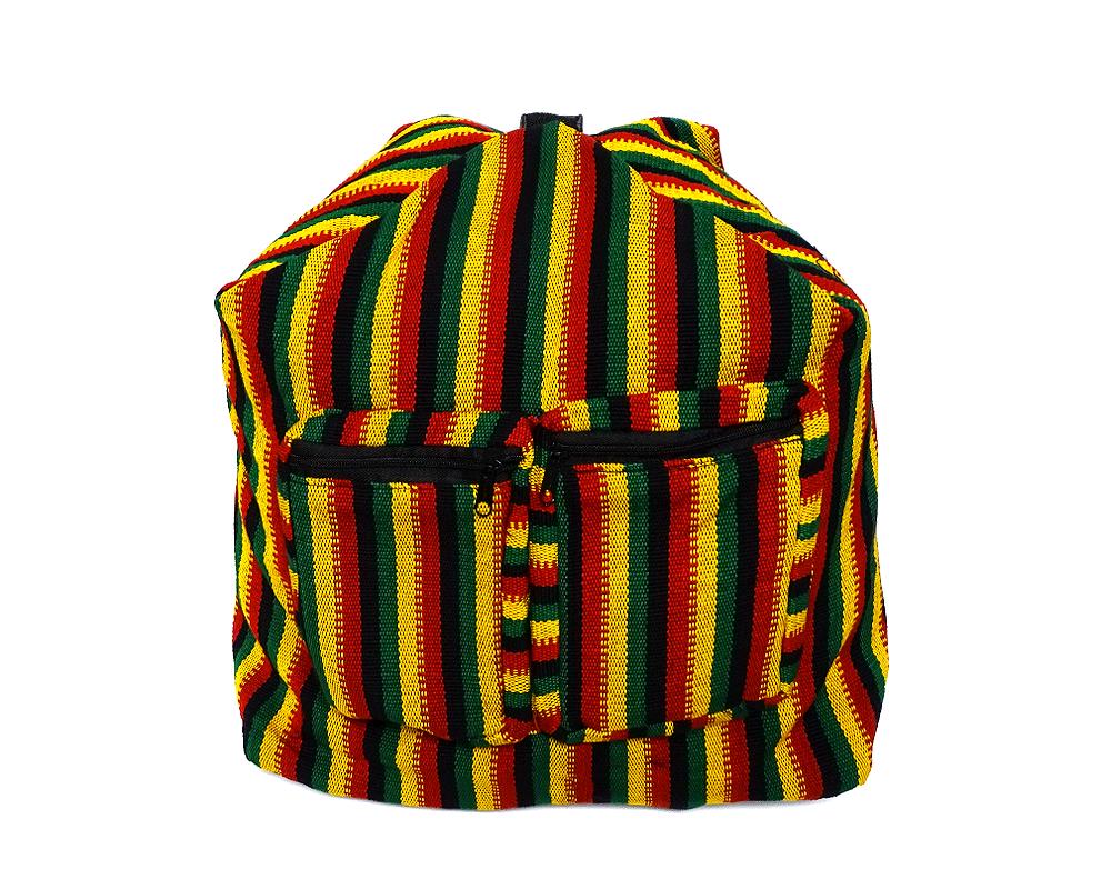 BP-020401010403 Woven lightweight hybrid messenger backpack bag with multicolored pixel striped pattern in Rasta colors.