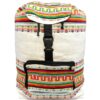 BP-030201000104 Handmade large lightweight Rasta backpack bag with multicolored tribal print striped pattern material (or manta Inca) in white color.