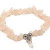 BR-021099170017 Handmade natural chip stone gemstone stretchy bracelet with clear quartz crystal point dangle in light pink rose quartz.