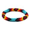 Handmade Native American inspired Czech glass seed bead bangle bracelet with tribal fire diamond pattern design in turquoise color.