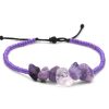 BR-070801060600 Handmade beaded bracelet with chip stone centerpiece, seed beads, and pull tie closure in purple and lavender color combination.