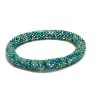 BR-030800359035-A Handmade Czech glass seed bead bangle bracelet in turquoise blue, aqua mint, and white silver color combination.