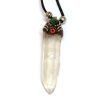 PN-010499005400 Natural clear quartz crystal point pendant with resin, silver metal, and mini round chrysocolla stone cabochon on adjustable necklace.