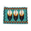 Handmade triple feather pattern beaded coin purse with Czech glass seed bead and zipper closure in turquoise.