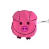 CP-020605074607 Handmade pig keychain pouch coin purse with embossed leather, silver keyring, and zipper closure in pink.