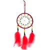 DC-010200019901 Handmade large round suede leather beaded dream catcher hanging ornament with multicolored seed beads and natural feather dangles in red color.
