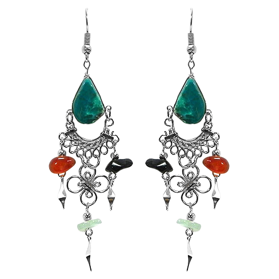 Teardrop Stone Chandelier Earrings
