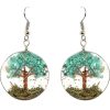 EA-090200351535 Round-shaped clear acrylic resin, copper wire, and crushed chip stone inlay tree of life dangle earrings in turquoise blue howlite.