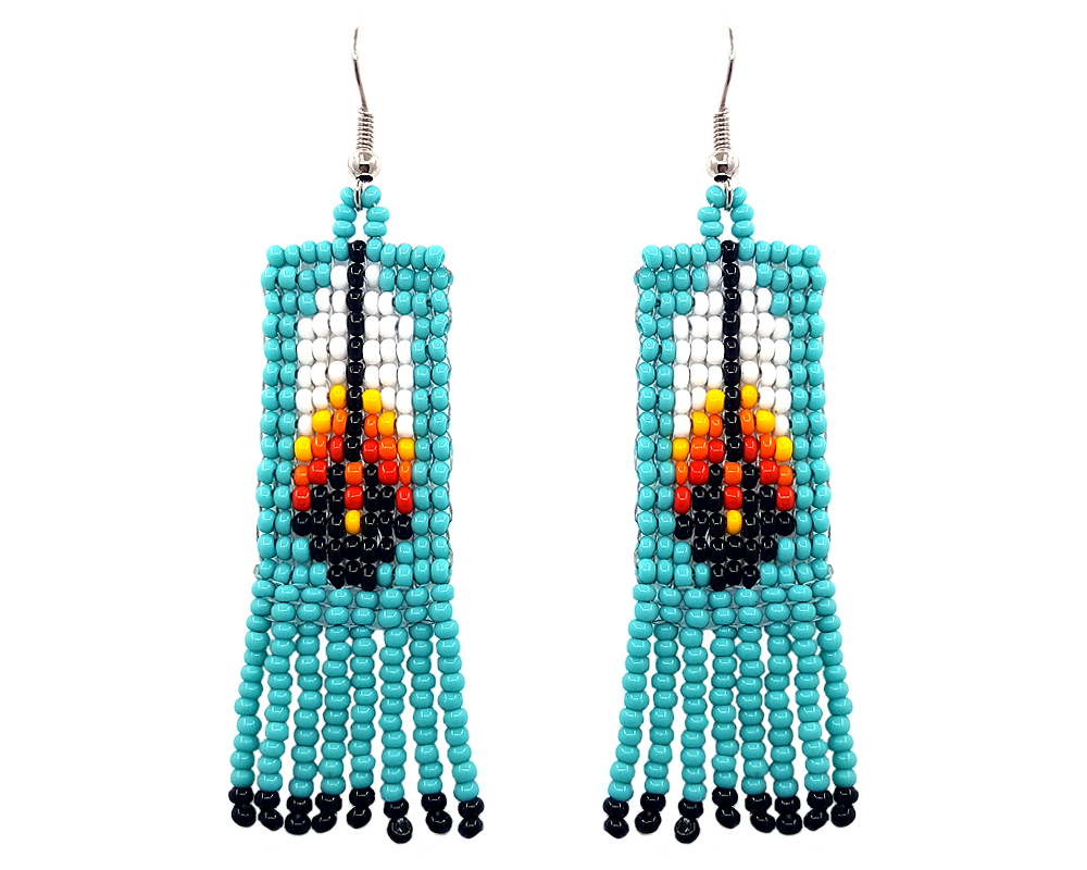 Feather Seed Bead Fringe Earrings