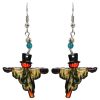 EA-043706023809 Halloween themed scarecrow acrylic dangle earrings with beaded metal hooks in orange, beige, and black.