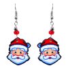 EA-047301010015 Christmas holiday themed Santa Claus face acrylic dangle earrings with beaded metal hooks in red, white, and peach color combination.
