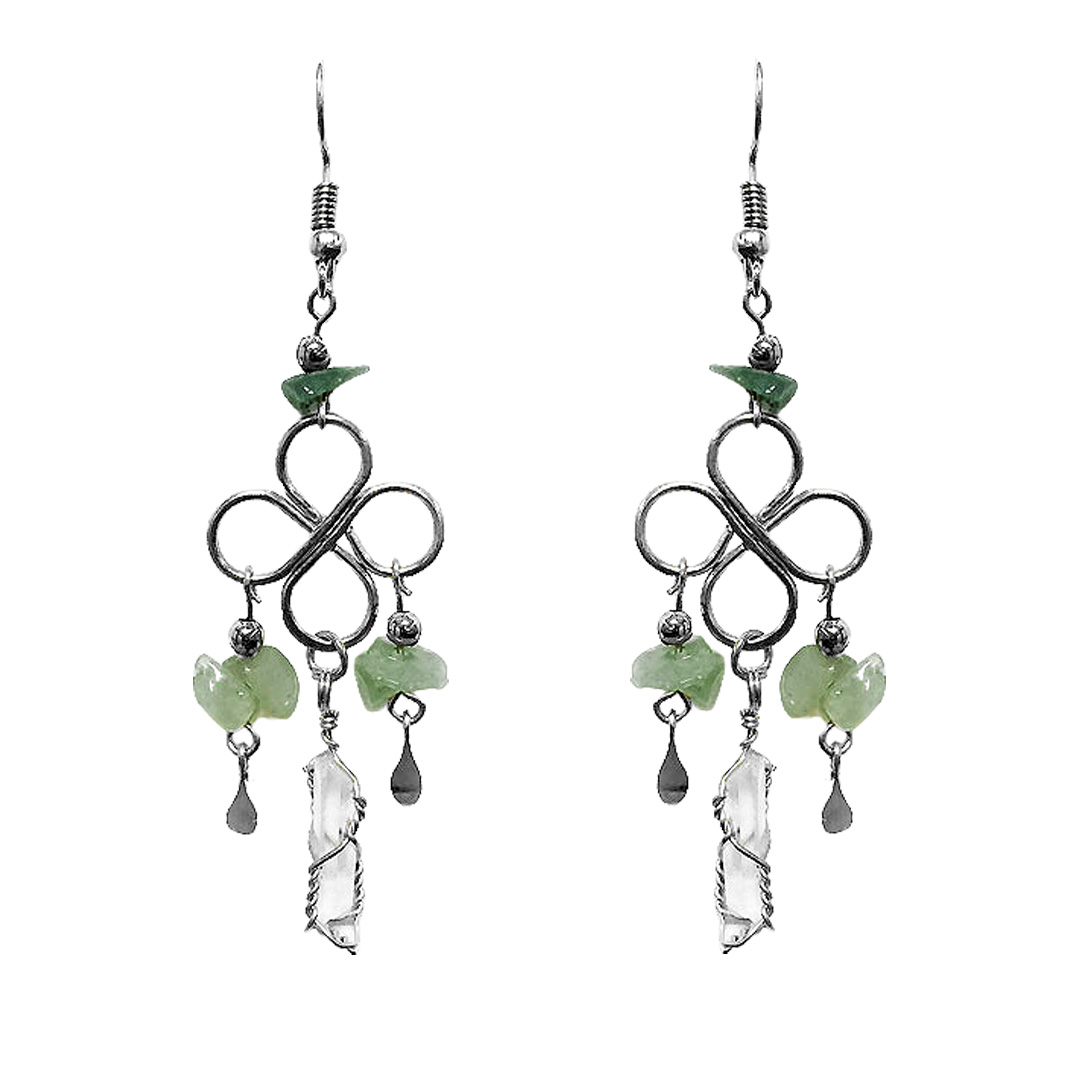 Metal Flower Quartz Crystal Earrings