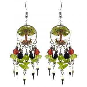 Tree of Life Round Inlay Dangle Earrings