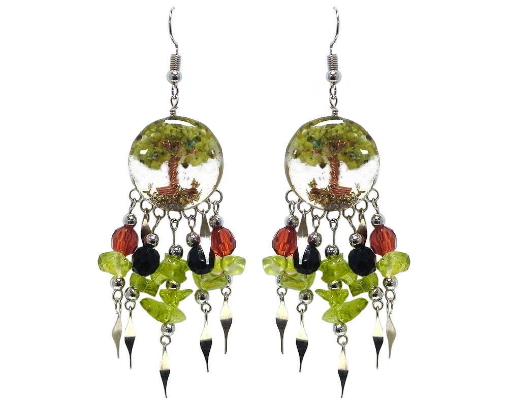 Tree of Life Round Inlay Dangle Earrings