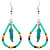 EA-140102440302 Feather Teardrop Beaded Hoop Earrings
