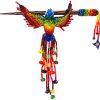 Handmade Czech glass seed bead hummingbird barrette with beaded fringe dangles and wooden hair stick in rainbow colors.