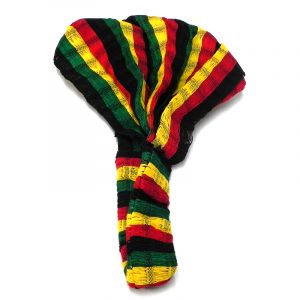 Handmade thick cotton wrap headband with Rasta striped pattern in red, golden yellow, green, and black color combination.