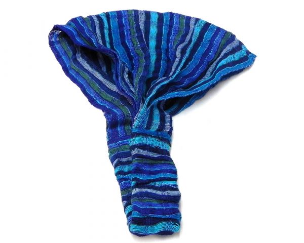 Handmade thick cotton wrap headband with striped pattern in blue color combination.