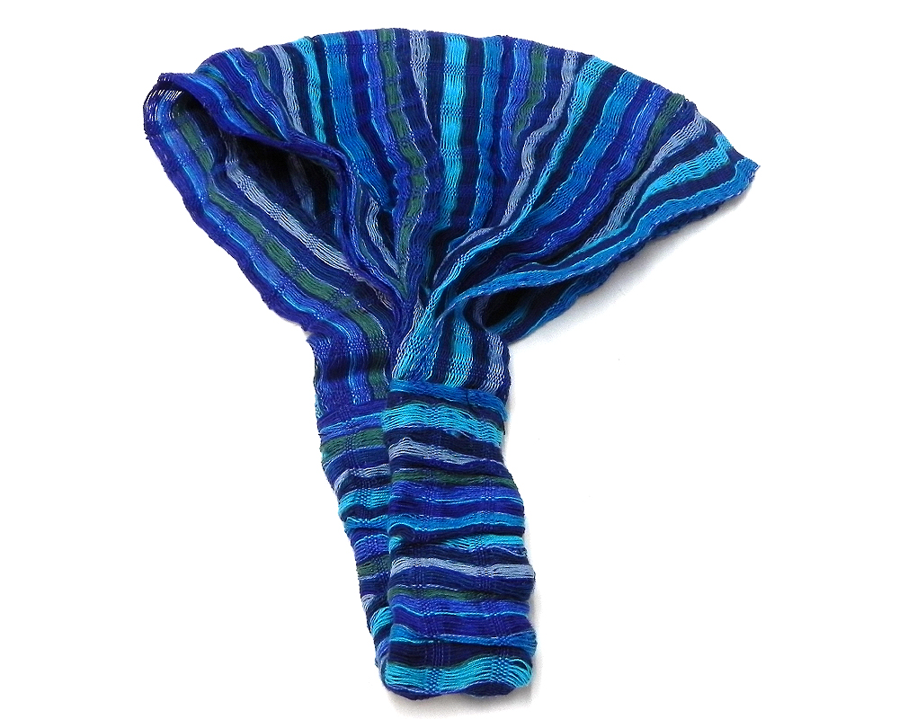 Handmade thick cotton wrap headband with striped pattern in blue color combination.