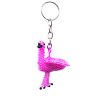 Handmade Czech glass seed bead figurine keychain of a flamingo bird in pink and black color combination.