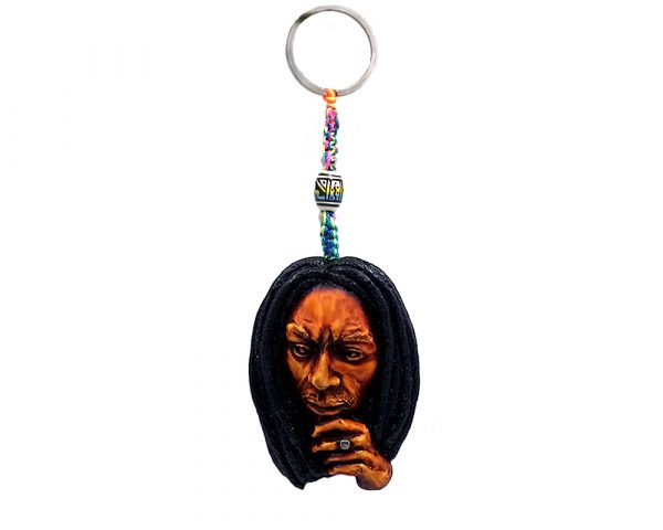 Handmade durepox resin figurine keychain of Bob thinking with hand on chin.