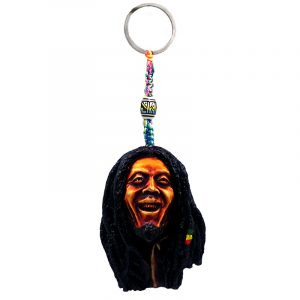 Handmade durepox resin figurine keychain of laughing Bob.