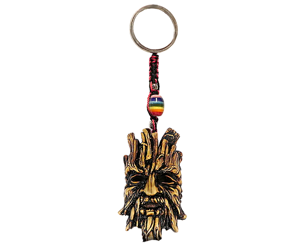 KC-05020410 Handmade durepox resin figurine keychain of a brown tree man face.