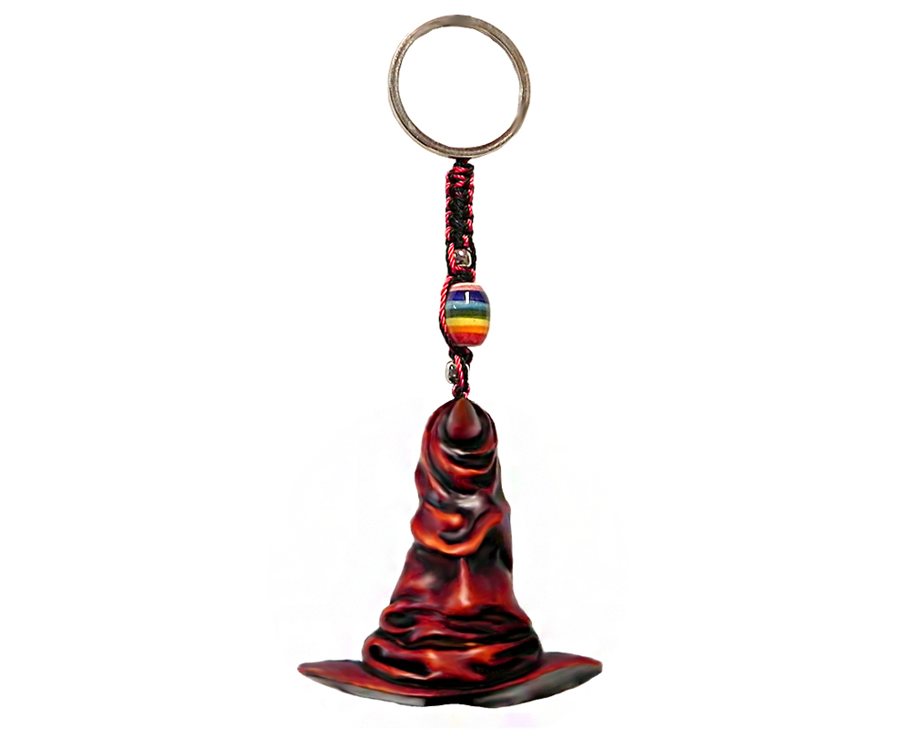 KC-05040101 Handmade durepox resin figurine keychain of a red wizard hat.
