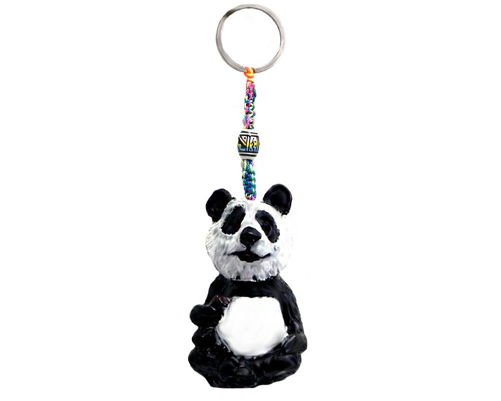 KC-05061103 Handmade durepox resin figurine keychain of a black and white panda bear.