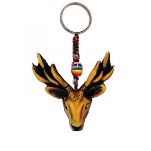 Handmade durepox resin figurine keychain of a deer head.