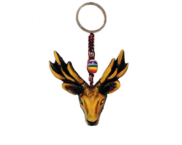 Handmade durepox resin figurine keychain of a deer head.