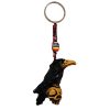 KC-05061301 Handmade durepox resin figurine keychain of a black raven bird perched on a skull.