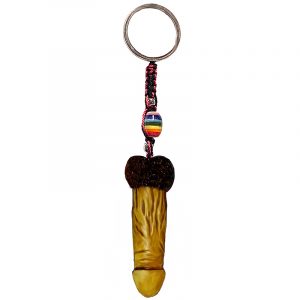 Handmade durepox resin figurine keychain of a penis in nude beige color.