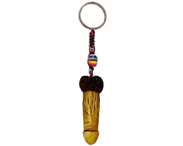 Handmade durepox resin figurine keychain of a penis in nude beige color.