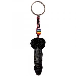 Handmade durepox resin figurine keychain of a penis in black color.