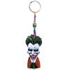 Handmade durepox resin figurine keychain of an evil clown character with a big head, creepy smile, green hair, and suit.
