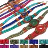 BR-010100 Braided dyed leather bracelet with brown resin, gold-colored metal, and round-shaped glass bead centerpiece.