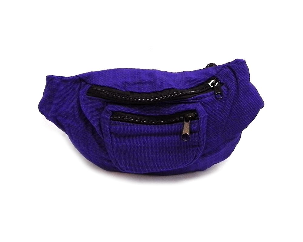 Handmade woven lightweight fanny pack bag in solid purple color.