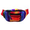 Handmade woven lightweight fanny pack bag with multicolored stitch striped pattern in rainbow colors.