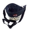 Medium-sized cushioned square-shaped purse bag with tree of life print pattern and coconut button and beads in beige and black color combination.