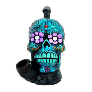 Turquoise Sugar Skull Smoking Hand Pipe