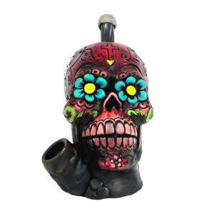 Red Sugar Skull Smoking Hand Pipe