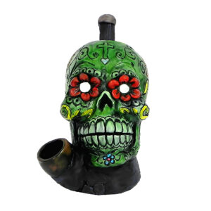 Green Sugar Skull Smoking Hand Pipe