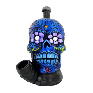Blue Sugar Skull Smoking Hand Pipe