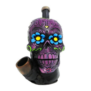 Purple Sugar Skull Smoking Hand Pipe