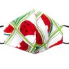 Handmade watermelon pattern print fabric face mask with 100% cotton and elastic straps in white, red, and lime green square pattern adult size.