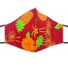 Handmade pineapple pattern print fabric face mask with 100% cotton and elastic straps in red and multicolored adult size.