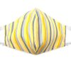 Handmade striped pattern print fabric face mask with 100% cotton and elastic straps in yellow, gray, and white adult size.
