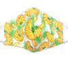 Handmade banana pattern print fabric face mask with 100% cotton and elastic straps in green, yellow, and white adult size.