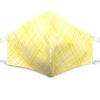 Handmade plaid pattern print fabric face mask with 100% cotton and elastic straps light yellow and white adult size.